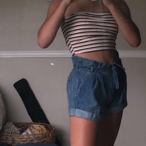 Paper bag jean shorts